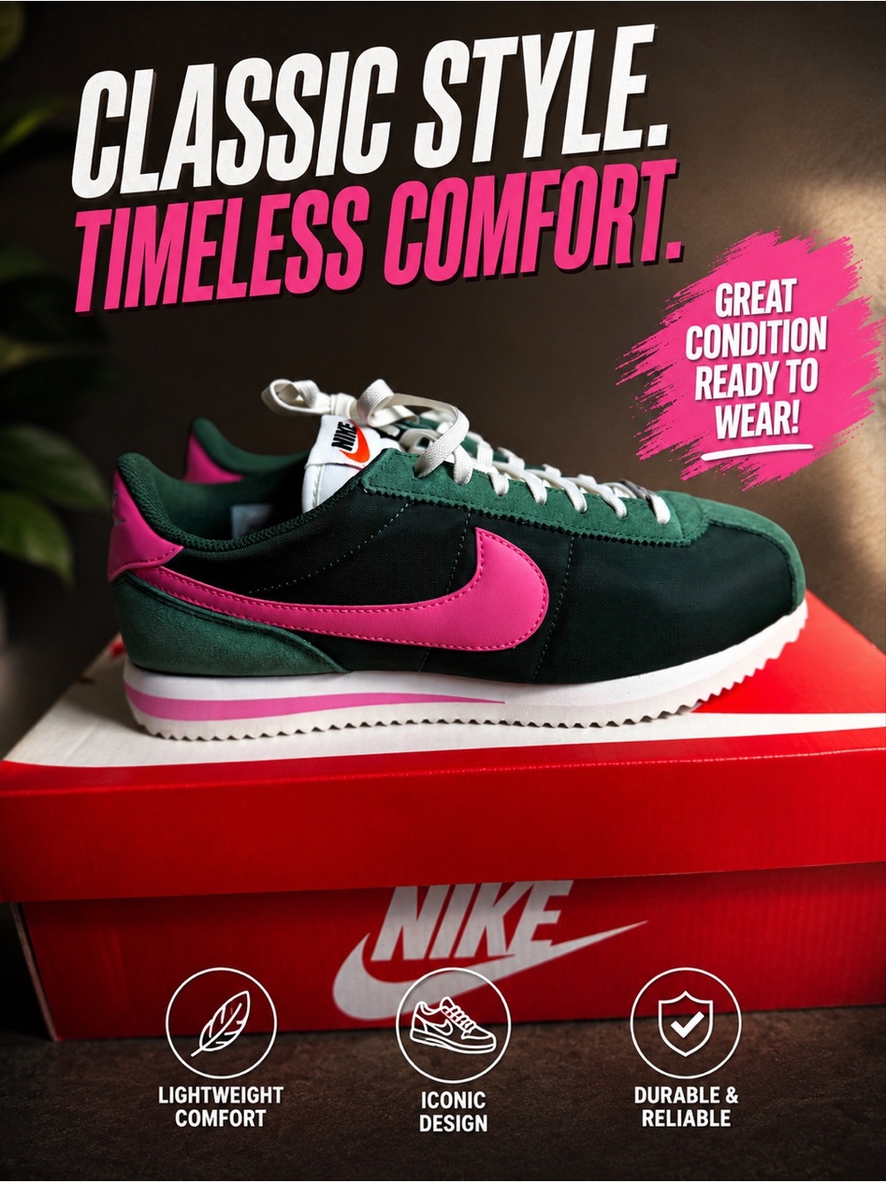 Nike Cortez Fir Pinksicle Sail Green Pink Women’s Size 8.5 IF1764-300 New